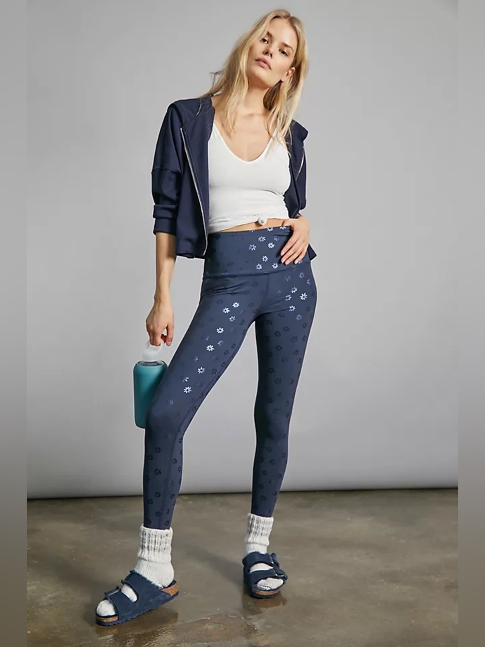 Anthropologie Beyond Yoga Daisy Shimmer High Waisted Leggings Navy Size Large